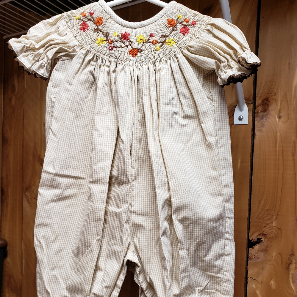 Smocked autumn leaf one piece